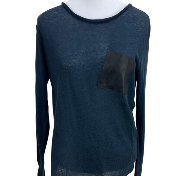 Maje Long Sleeve Pocket Tee Basque Blue Shirt Size 3 (XL) NWT MSRP $185 - Picture 1 of 7